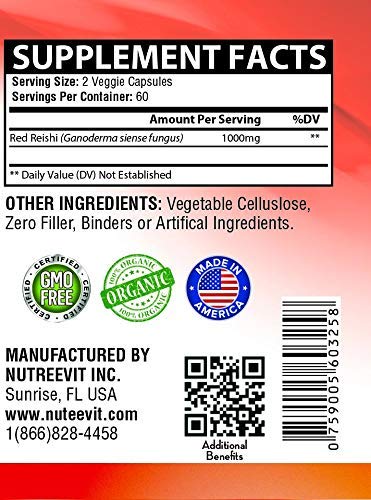 NutreeVit 100% Organic Advanced Immune Support Reishi Mushroom Capsule 1 Count