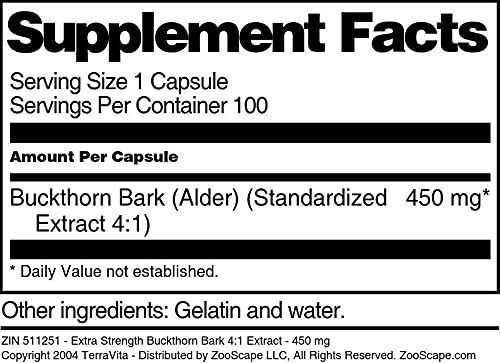 Terravita Buckthorn Bark 4:1 Extract - 450 mg Capsules, 200 Count