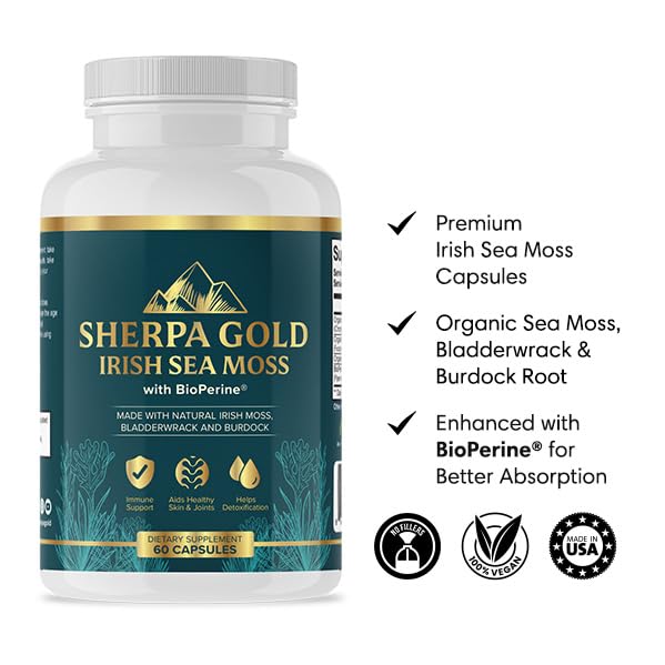 Sherpa Gold Organic Irish Sea Moss Capsules, 60 Capsules