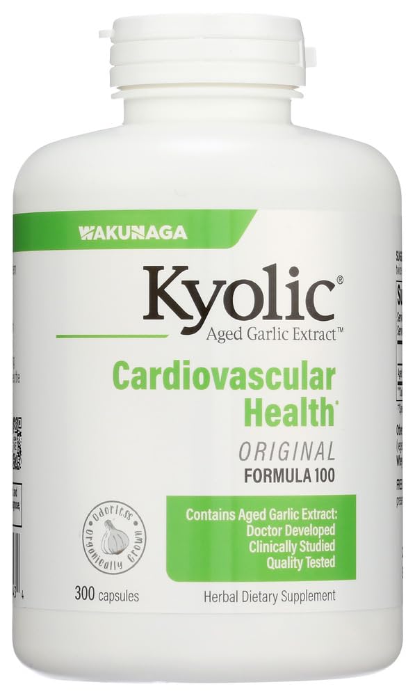 Wakunaga Kyolic Aged Garlic Extract Original Cardiovascular Formula 100 High Potency 600mg Tablets, 300 Count