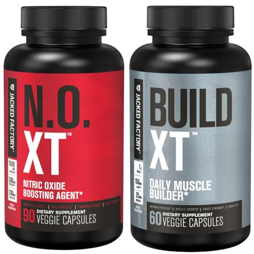 Jacked Factory Muscle Builder Supplement Stack - Build-XT Muscle Builder & N.O. XT Nitric Oxide Boosting Agent for Dual Support, 1 Capsule