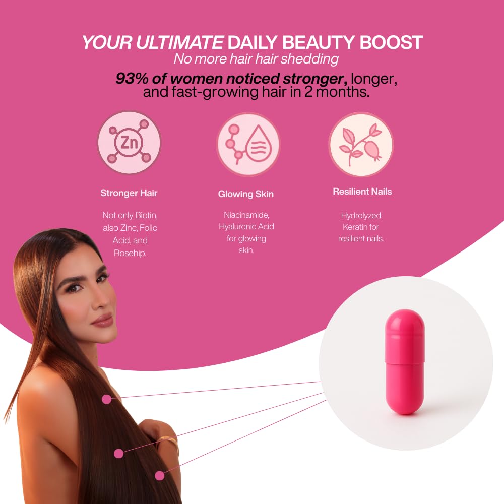 V&V Beauty Hair Growth Vitamin for Women - Biotin, Keratin & Hyaluronic Acid, 60 Capsules