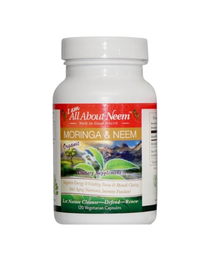 All About Neem Organic Moringa 400mg & Neem Leaf 500mg Capsules 120 Count