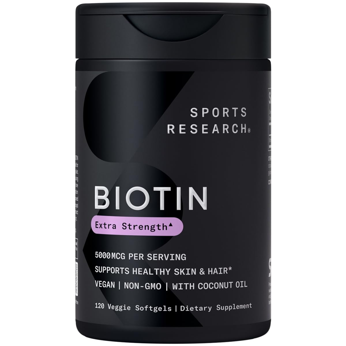 Sports Research Biotin 5,000mcg with Organic Coconut Oil Softgels 120