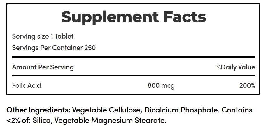 Nature's Bounty Folic Acid 800 mcg Vitamin Supplement Maximum Strength Tablet 500 Tablets