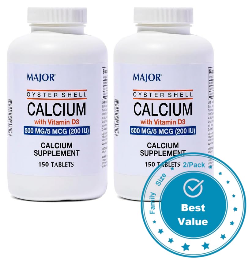 AmeriCan Goods Major Oyster Shell 500mg Calcium Tablets Vitamin D3 Bone & Muscle Support, 300 Tablets