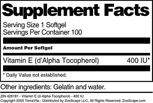 Terravita Vitamin E (d-Alpha Tocopherol) 400 IU Softgels, 100 Softgels