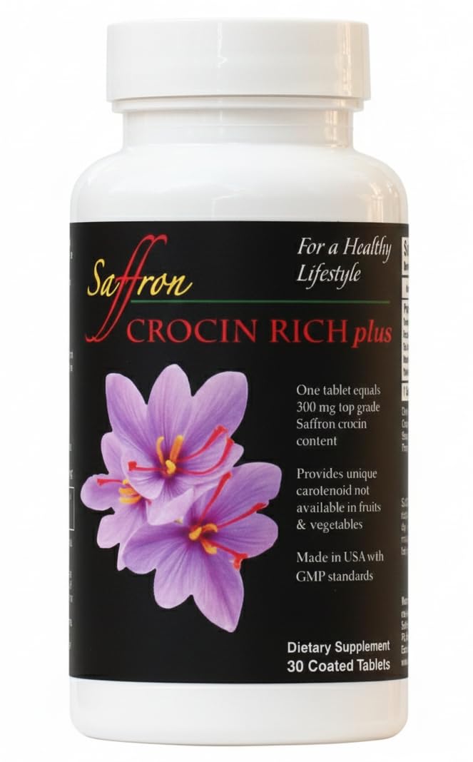 Saffron Health Sciences Crocin Rich Plus High-Potency Brain Supplement 25mg High-Purity Crocin (Key Active Saffron Compound) with 7 Antioxidants Memory, Focus, Mood, Sleep, Mobility & Healthy Aging Support 30 Tablets