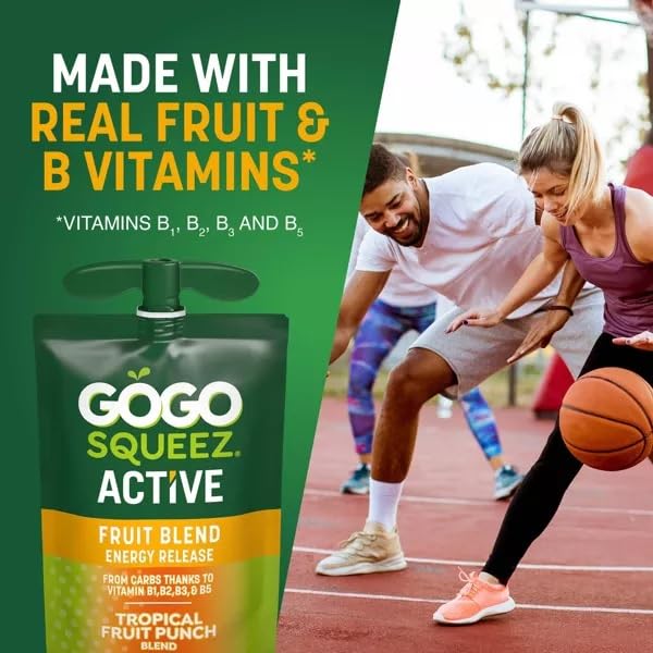 KD Chocolates GoG0 SqueZ Active Fruit Blend Energy Release Tropical Fruit Pouches, 10 ct