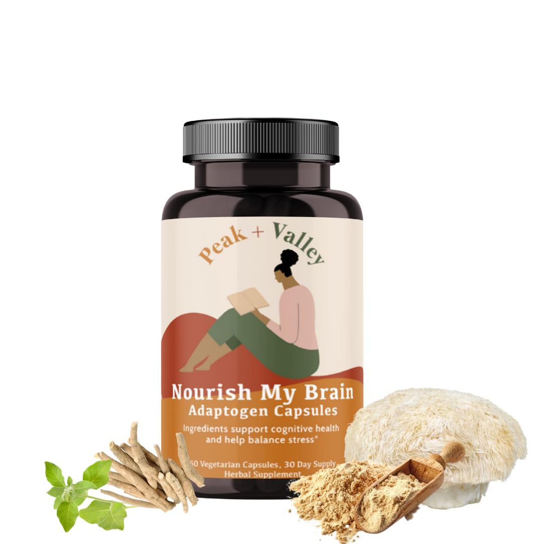 Peak + Valley Nootropic Brain Support Supplement for Memory & Focus with Lion's Mane Mushroom & Ashwagandha Capsules, 60 Count