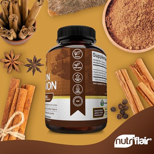 NutriFlair Organic Ceylon Cinnamon Supplement 1200mg Capsules 120 Count