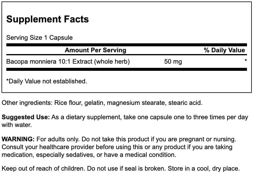 Swanson Bacopa Monniera 10:1 Extract 50 mg, 90 Capsules