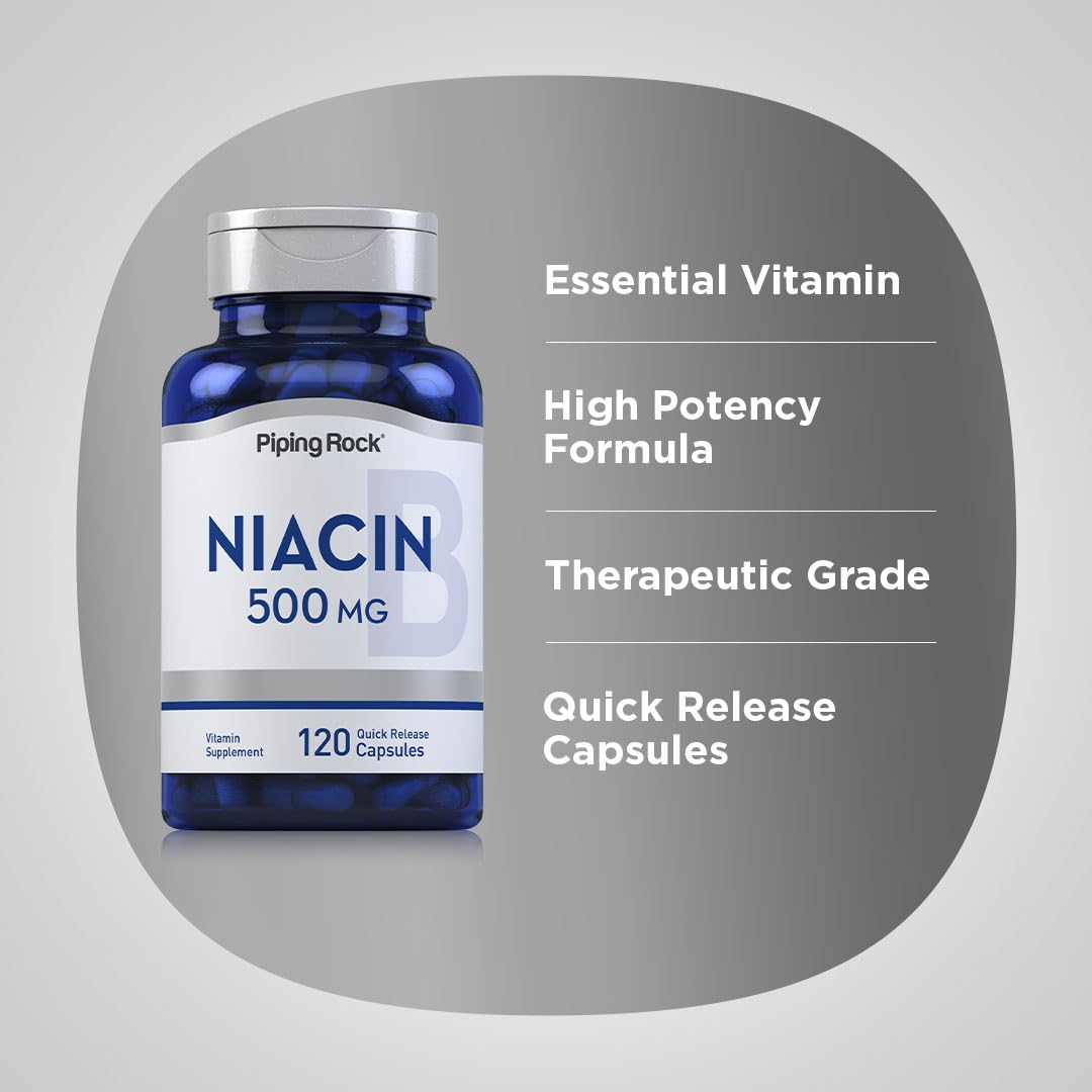 Piping Rock Niacin 500mg Flush Capsules, 120 Count