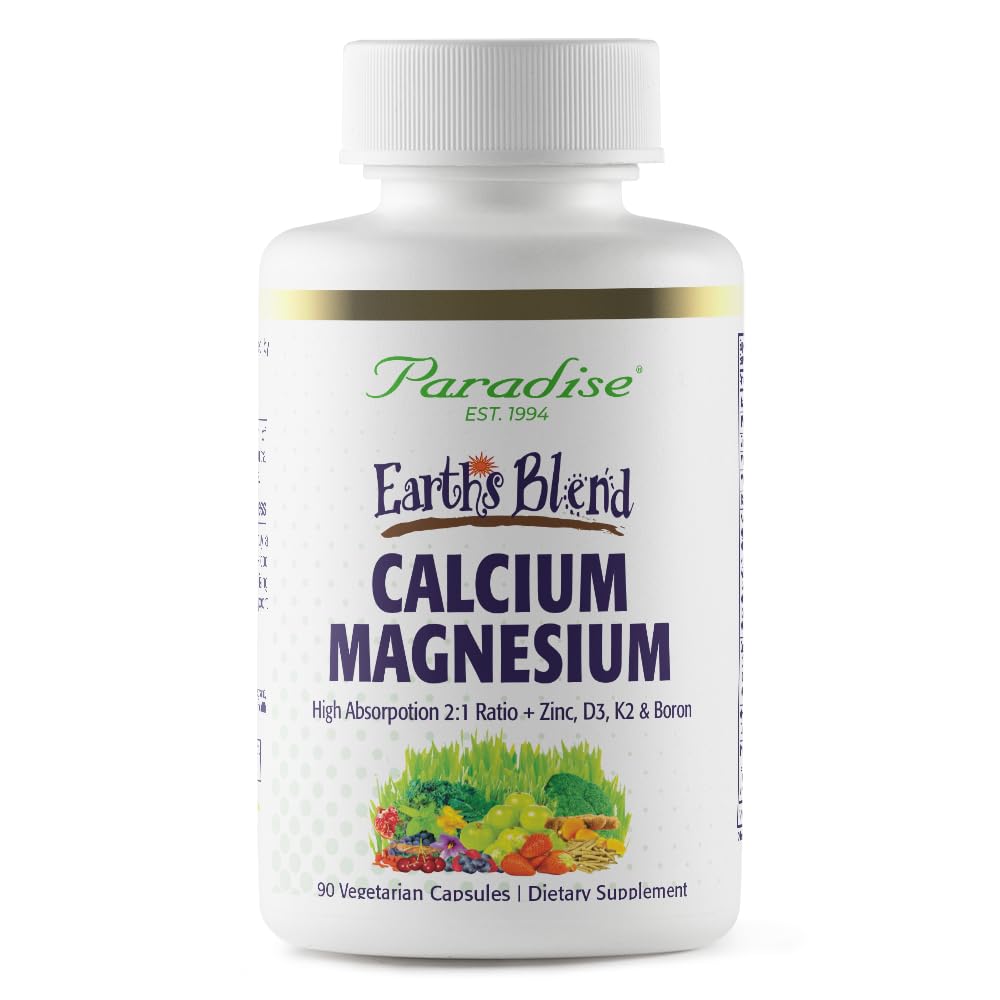 Paradise Herbs Earth's Blend Calcium Magnesium + Zinc, D3, K2 & Boron, Supports Bone Health, Vegan, Non-GMO, Gluten Free, 90 Capsules