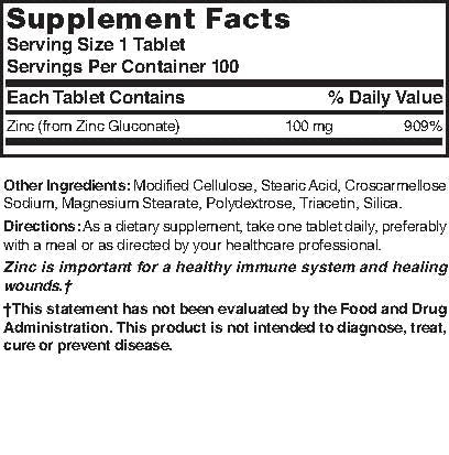 Nature's Blend Zinc Gluconate 100 mg Tablets, 100 Count
