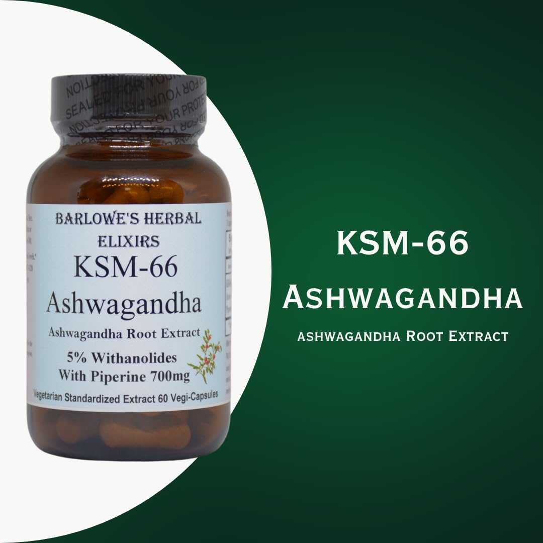 Barlowe's Herbal Elixirs KSM-66 Ashwagandha Powder, 60 Count