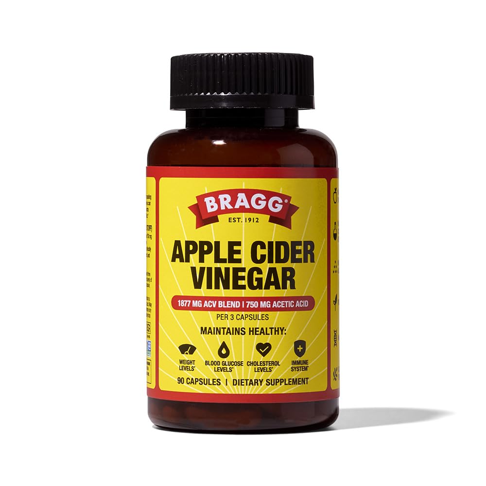 Bragg Organic Apple Cider Vinegar Capsules with Vitamin D and Zinc, 90 Count
