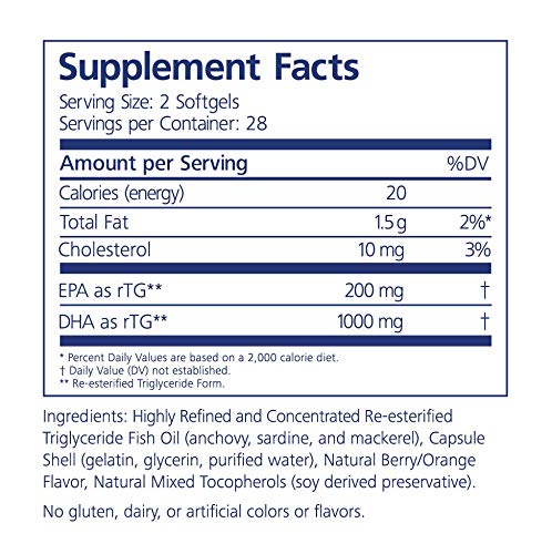 PRN Physician Recommended Nutriceuticals Nuretin High DHA Omega-3 Fish Oil Supplement Softgels 56 Count