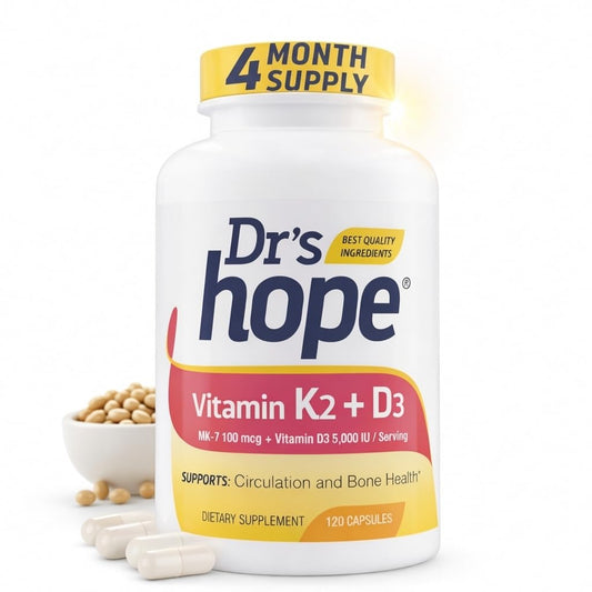 Dr’s Hope Vitamin K2 (MK-7) 100 mcg & Vitamin D3 125 mg (5000 IU) Supplement - Advanced Bone & Immune Support Formula - 120 Capsules