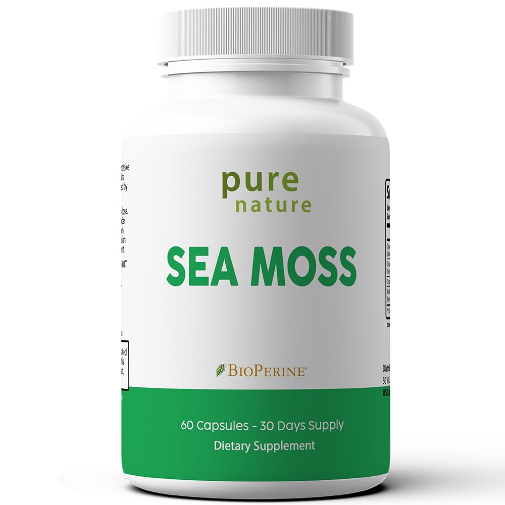 PureNature Plus Sea Moss Complex with Organic Irish Moss, Bladderwrack, Burdock Root, BioPerine, 60 Capsules