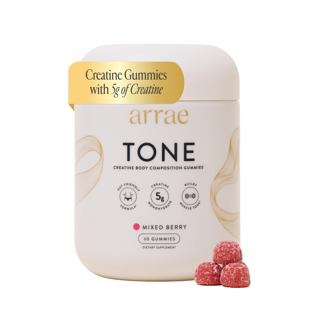 Arrae Tone Gummies Creatine Monohydrate for Women – Support Lean Muscle, Strength & Recovery – Mixed Berry Flavor, 60 Gummies