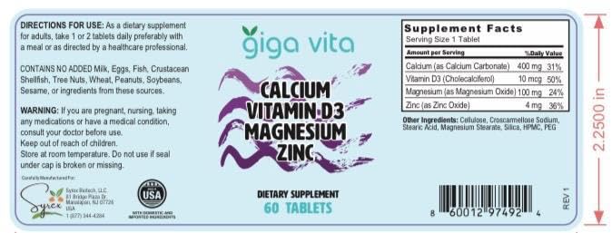Giga Vita Calcium Vitamin D3 Magnesium Zinc Capsule, 60 Capsules