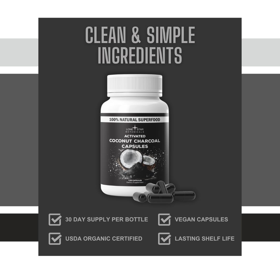 Lone Star Botanicals Organic Activated Charcoal Capsules, 120 Capsules