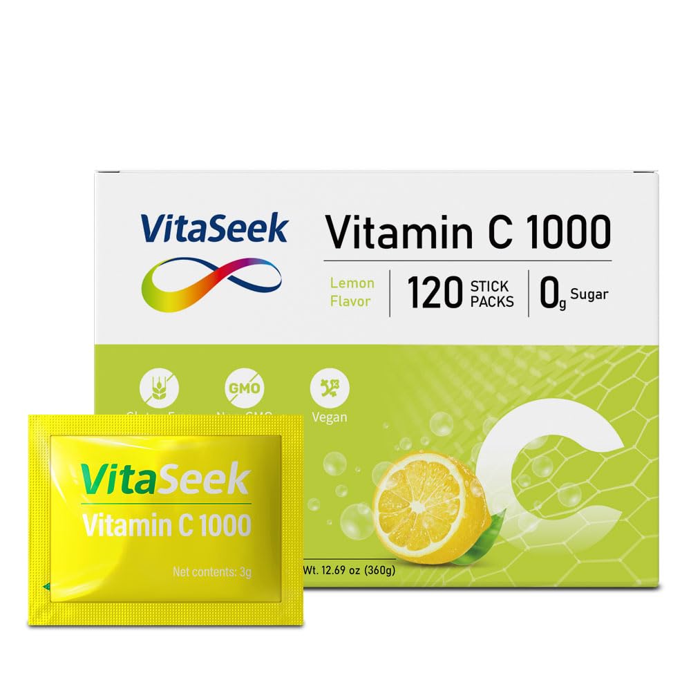 VitaSeek Vitamin C Powder Packets, Sugar Free Lemon Flavor, 120 Packets