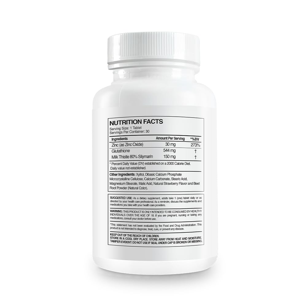PaleoLife Premium Glutathione + Milk Thistle + Zinc Chewable Tablets, 60 Count