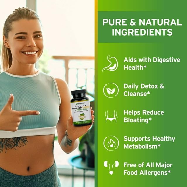 TRIO NUTRITION Apple Cider Vinegar Capsules with Multi-Strain Probiotics, 60 Count
