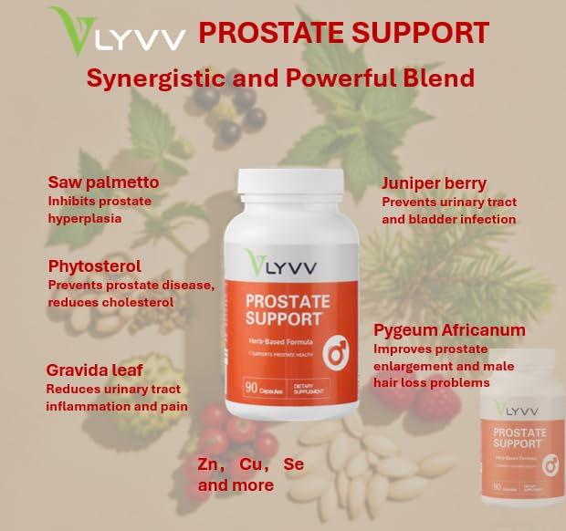 Lyvv Prostate Support with Saw Palmetto, Plant Sterol, Zinc, Selenium, Copper and More for Prostate Health and Urinary Health Capsule, 90 Count