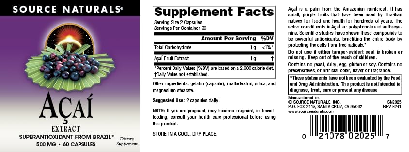 Source Naturals Acai Extract 60 Capsules