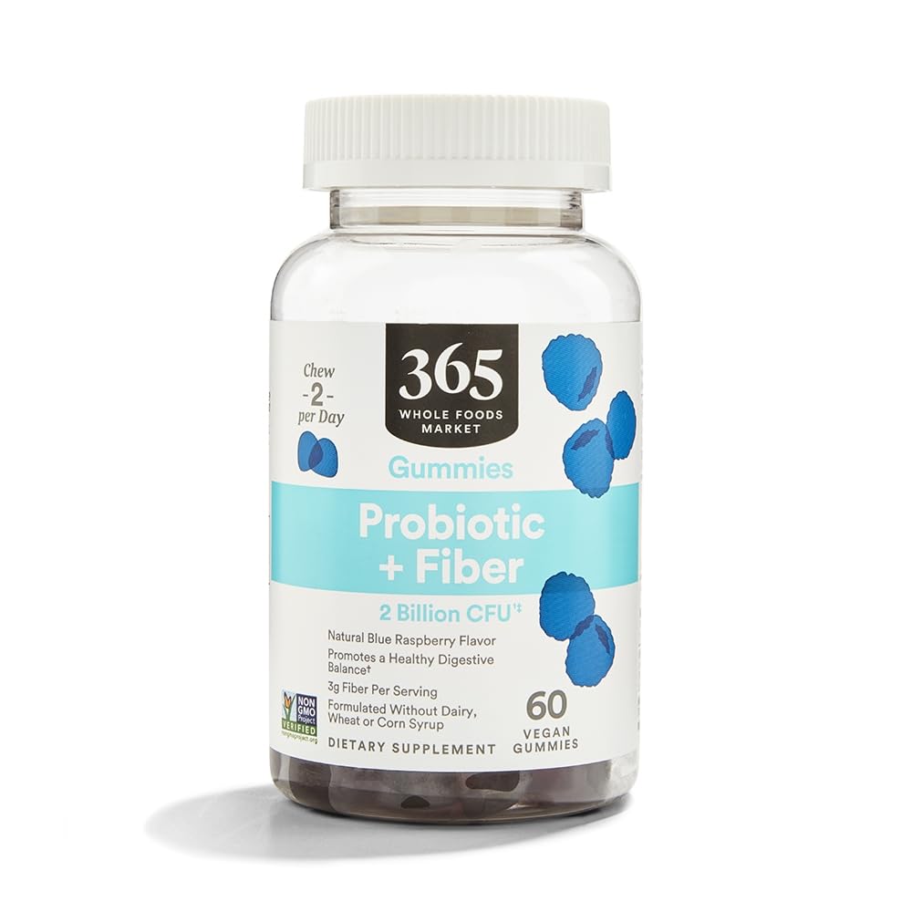 365 by Whole Foods Market Probiotic + Fiber Gummies 2 Billion CFU Gummy, 60 Count
