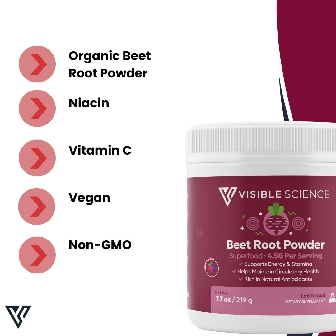Visible Science Beet Root Powder – Superfood with Antioxidants, Circulation & Endurance Support, 7.7 oz