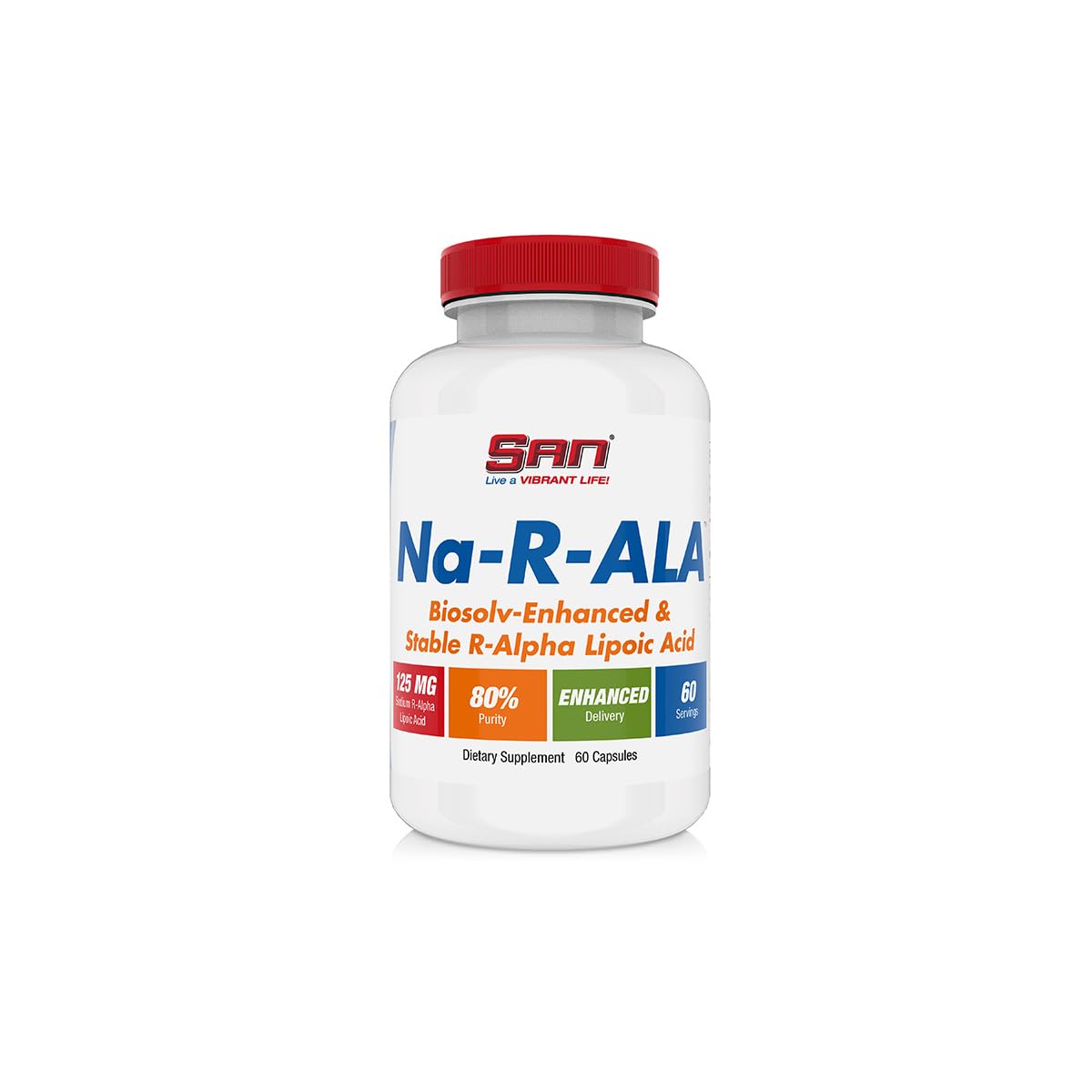 SAN Na-R-ALA Stabilized R-Alpha Lipoic Acid 125mg per Serving Capsules, 60 Count
