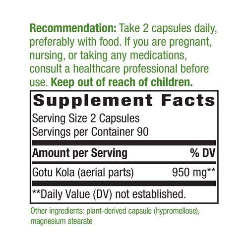 Nature's Way Gotu Kola Herb Capsules, 180 Count