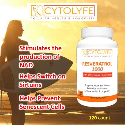 CYTOLYFE Resveratrol 1000mg Trans-Resveratrol + Quercetin Sirtuin Activator Capsules, 120 Capsules