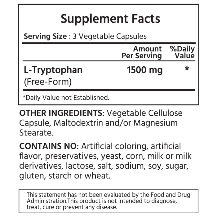 ML Naturals L-Tryptophan 1,500mg Capsules, 240 Count, Non-GMO & Gluten-Free