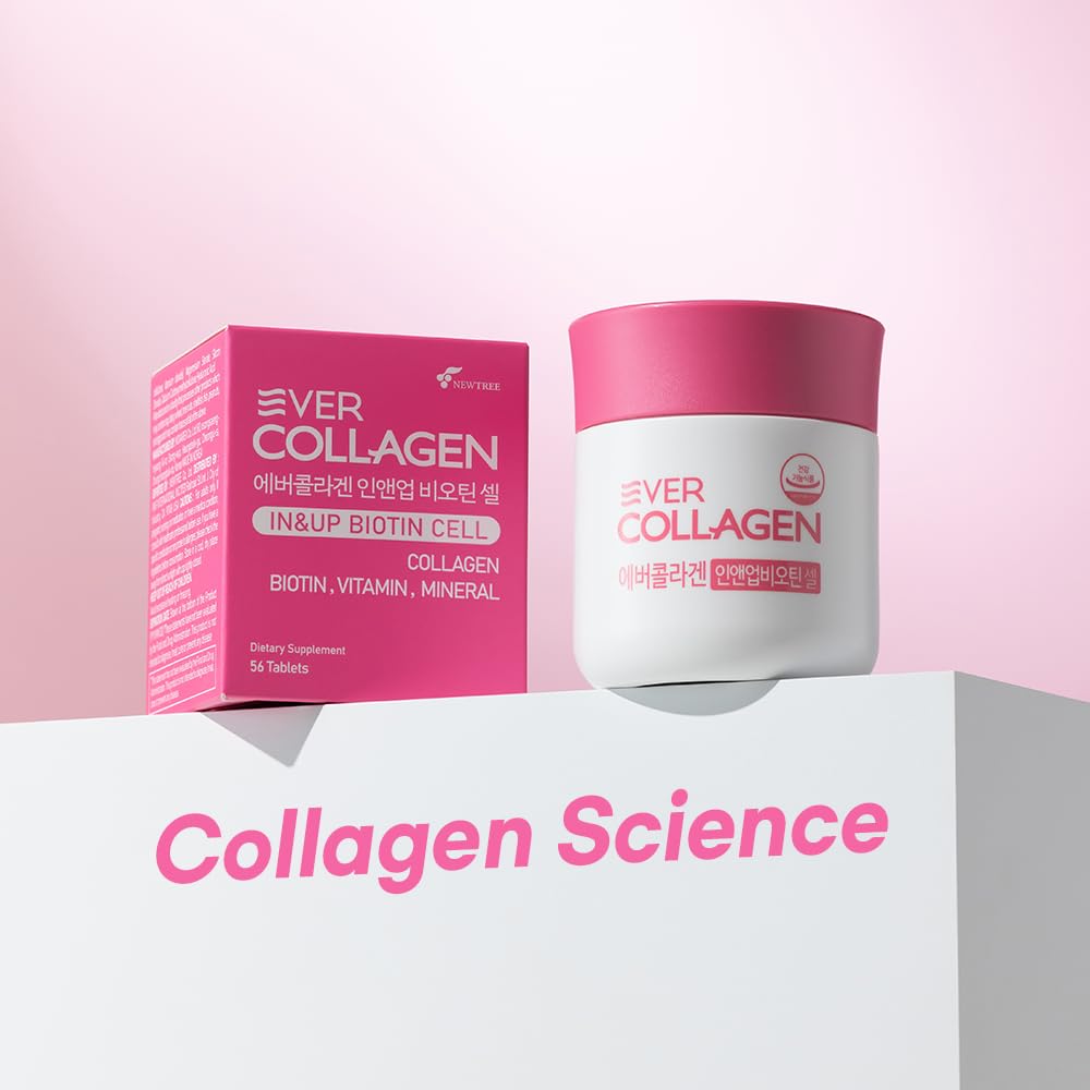 EVER COLLAGEN TIME Ever Collagen in&UP Biotin Cell Low Molecular Marine Fish Collagen Peptides with Vitamin Selenium, 56 Tablets