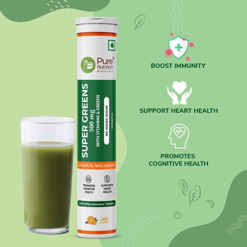 PURE NUTRITION NATURAL TREASURES Pure Nutrition Super Greens Effervescent Tablets, 40 Tablets