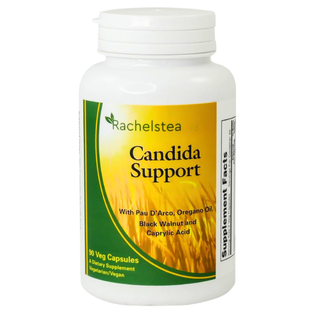Rachelstea Candida Support, Intestinal Flora with PAU D'Arco, Oregano Oil, Black Walnut, and Caprylic Acid, 90 Veg Capsules