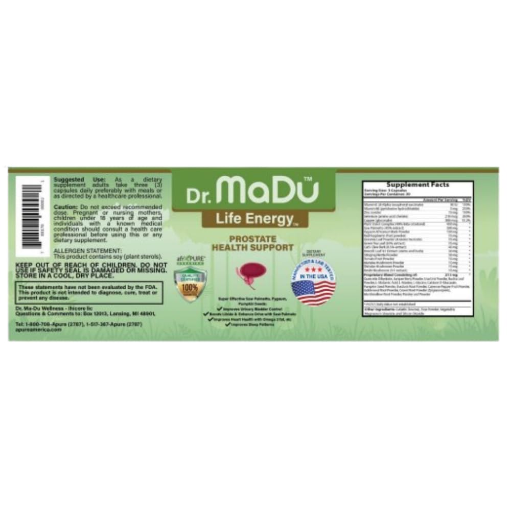 Ma-Du Prostate Health Support Saw Palmetto, Pygeum, Pumpkin Seeds 60 Capsules