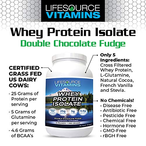 LifeSource Vitamins Grass Fed Whey Protein Isolate Powder - Double Chocolate Fudge, 48 Servings