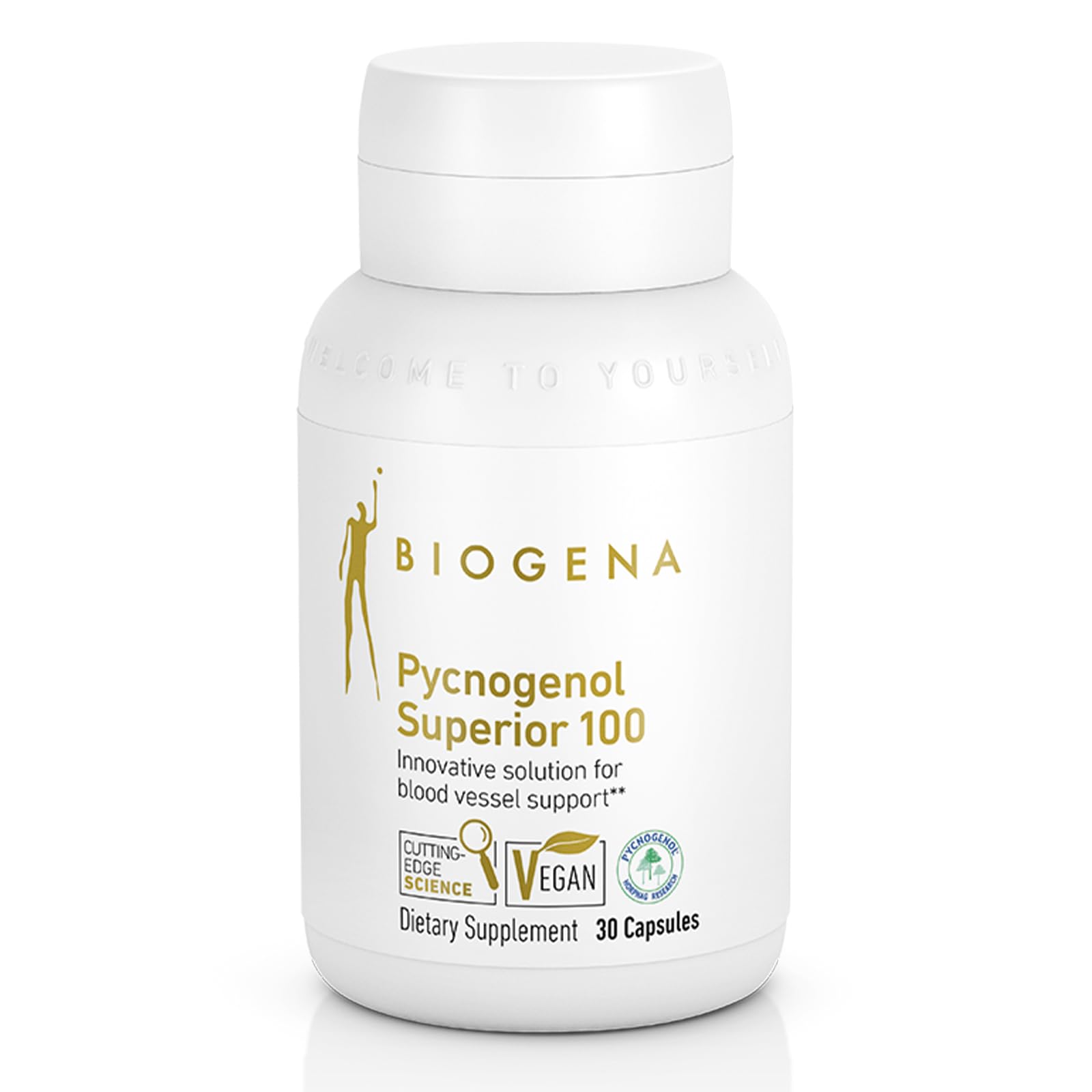 BIOGENA Pycnogenol 100 mg Gold with Premium Patented French Maritime Pine Bark Extract (Pinus Pinaster) Capsules, 30 Count