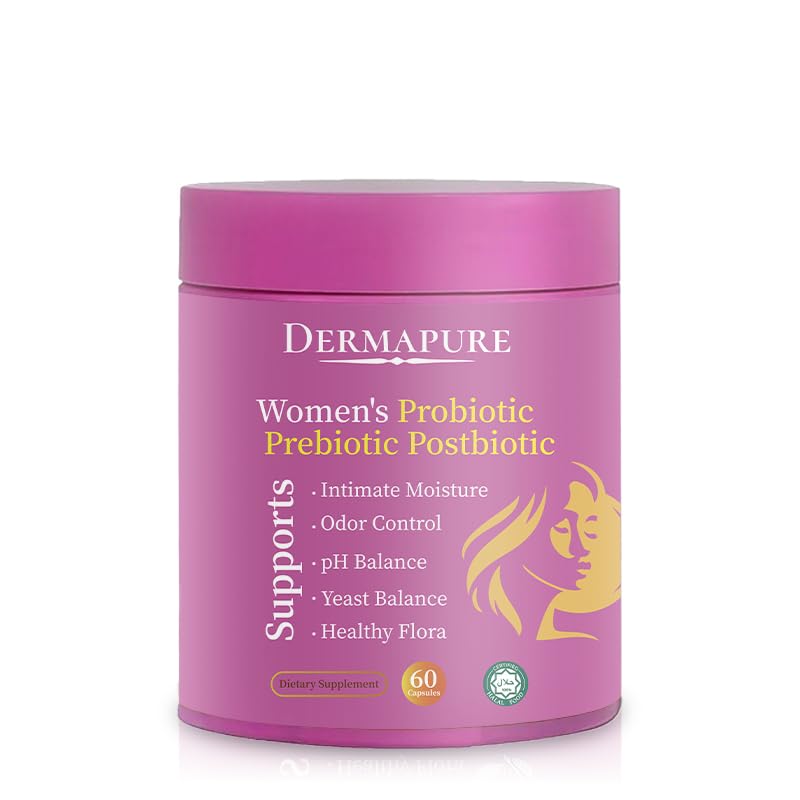 DERMAPURE Women's Vaginal Probiotic, Prebiotic & Postbiotic with Cranberry Extract & Vitamin C - Vaginal Health Supplement Capsule, 60 Count