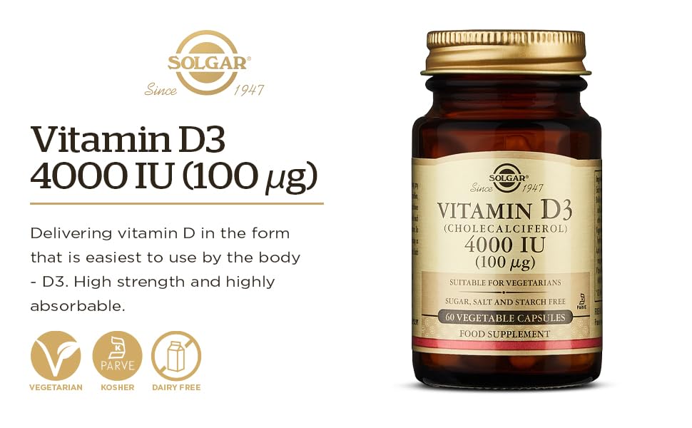 Solgar Vitamin D3 (Cholecalciferol) 400 IU Softgels 100 Count