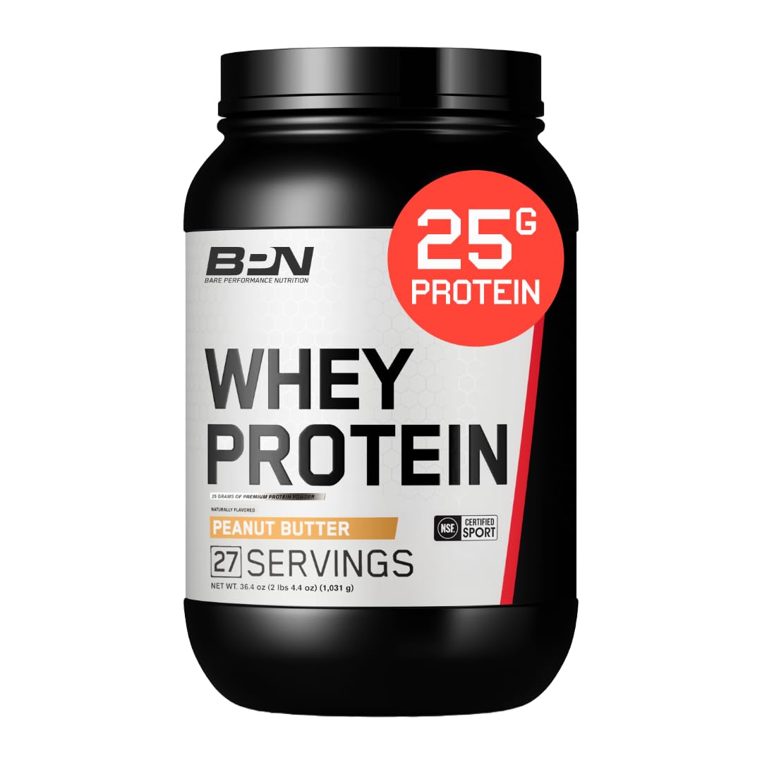 Bare Performance Nutrition BPN Whey Protein + Casein Protein Powder Blend, Peanut Butter, 32.2 oz