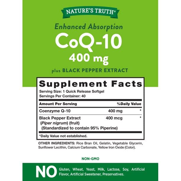 Nature's Truth CoQ10 Plus Black Pepper Extract 400mg Soft Gels, 80 Count