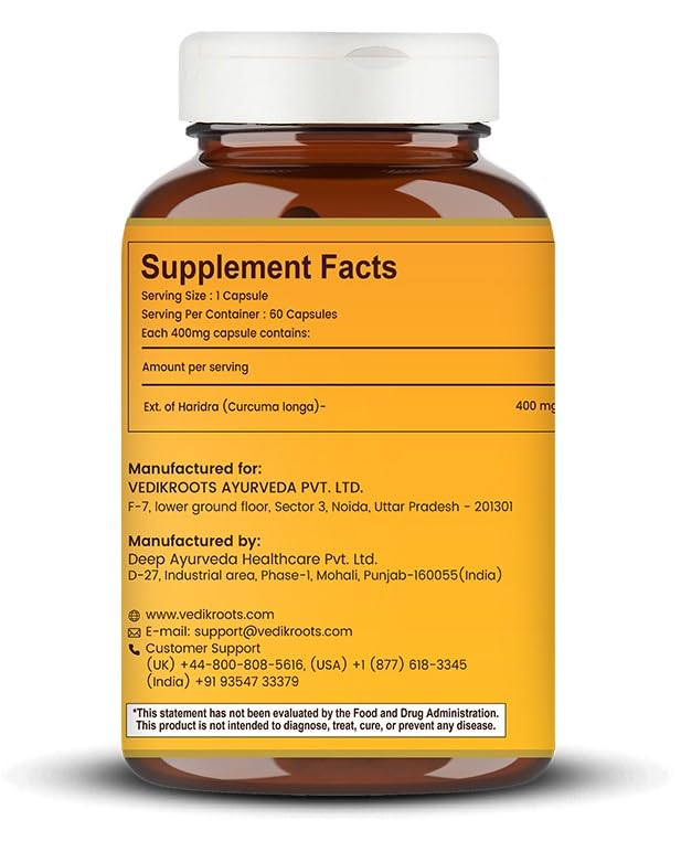 VEDIKROOTS Curcumin Capsules, 60 Veg Capsules, 1 Count