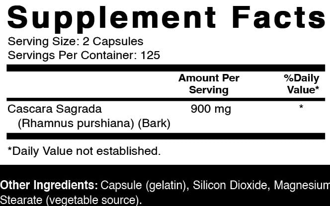 Oxify Cascara Sagrada 900 mg, 250 Capsules